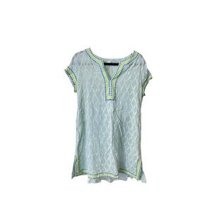 Vineyard Vines Mint Embroidered Split Neck Tunic Grid with Tank M